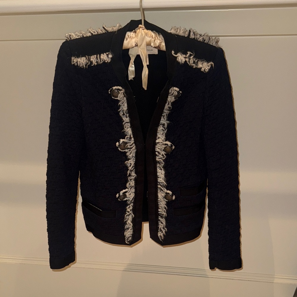 Rebecca Taylor Navy and Cream Textured Blazer